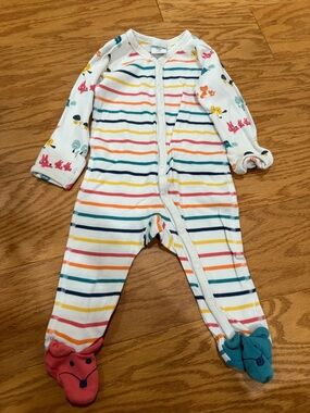 Polarn O. Pyret White Striped Footed One-Piece with Colorful Accents